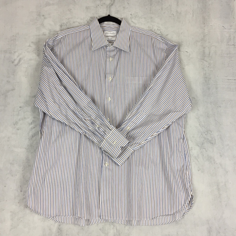 John W Nordstrom Traditional Fit Cotton Dress Shirt Sz Large Blue Brown Stripes